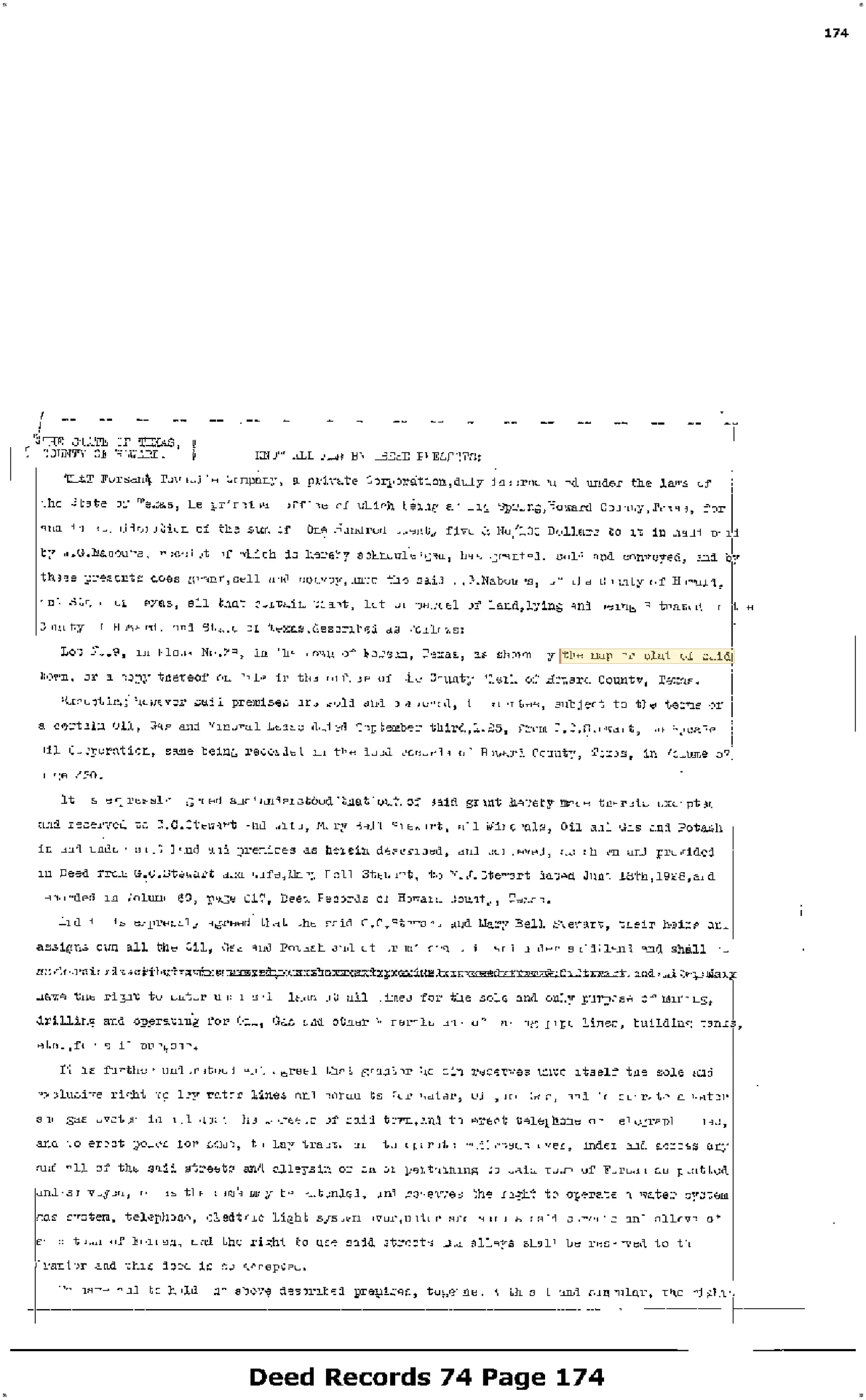 Forsan Townsite Co. - Recorded V: Vol: 74 Pg: 174; Deed (Doc #DOCC1929-1-552120)
