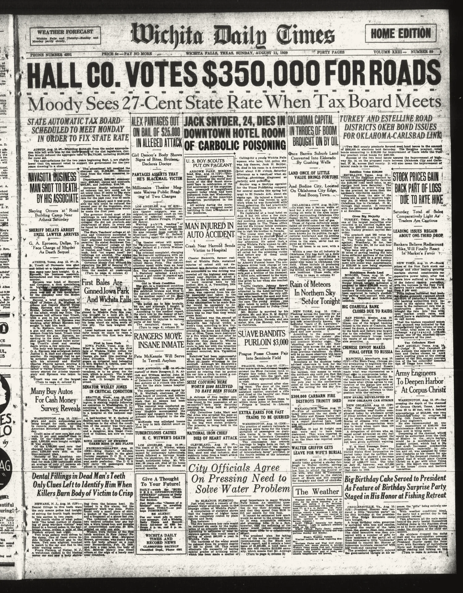 Wichita Daily Times (Wichita Falls, Tex.), Vol. 23, No. 89, Ed. 1 Sunday, August 11, 1929
